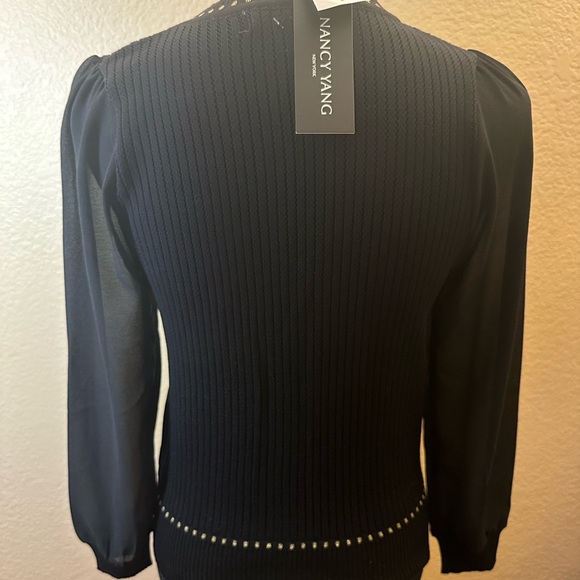 Nancy Yang Black Top With Gold Buttons - Light Fabric, Chiffon Fabric Sleeves - Picture 3 of 5